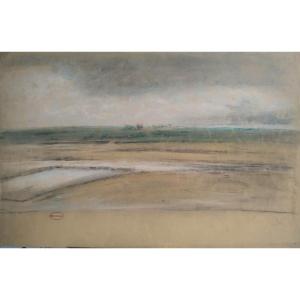 Victor Eekhout :  plage  en bord de mer. pastel vers 1850