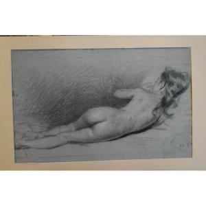 "erpikum" Laurent Vuillemot : "nu féminin" Fusain  Vers 1870 