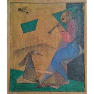 "Pastorale" huile sur toile de 1948 par Maurice Miot "Mellito"