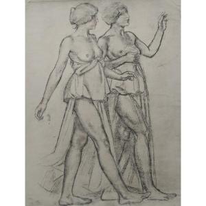 "2 Nus Marchant" Maurice Denis Lithographie 1924 époque Nabi