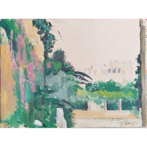 André Le Moigne: "the Gardens Of Rabat In Morocco" Oil On Cardboard Circa 1950