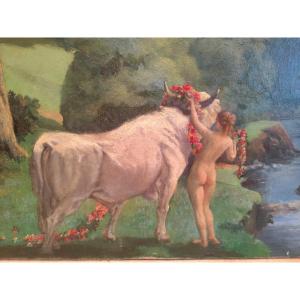 Blanche Lepaître De Christen "pasiphaé" Large Oil On Canvas For The 1931 Salon.