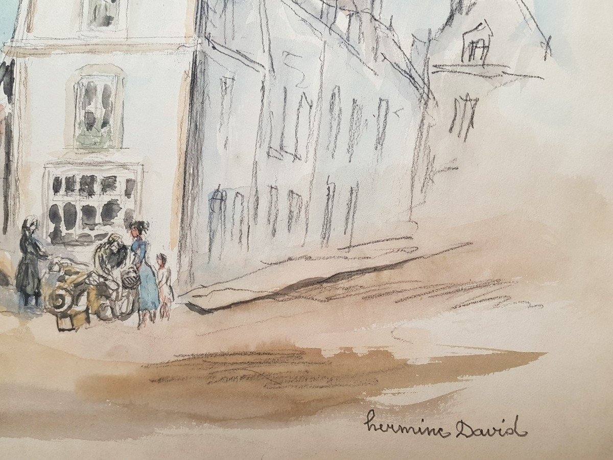 Hermine David (1886-1970) Rue animée à  Saint Vaast la Hougue-photo-3