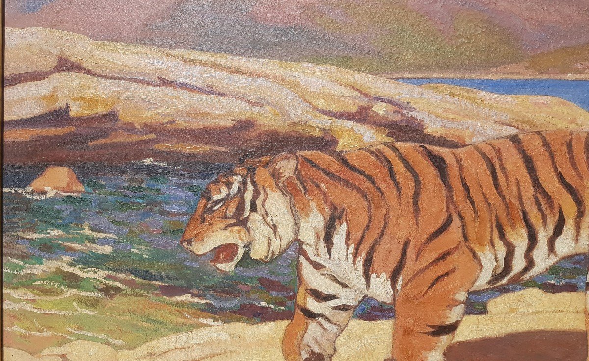 Emile Marie BEAUME  (1887-1967) Tigre marchant-photo-1