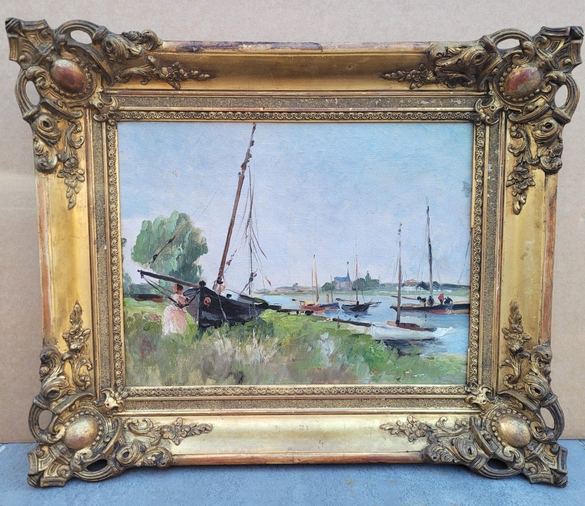 Impressionist School 19th Sailboats On The Seine-photo-2