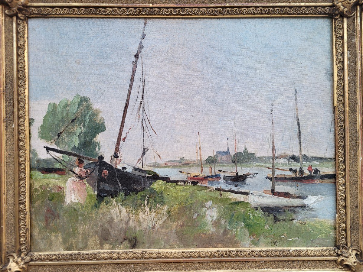Impressionist School 19th Sailboats On The Seine-photo-3