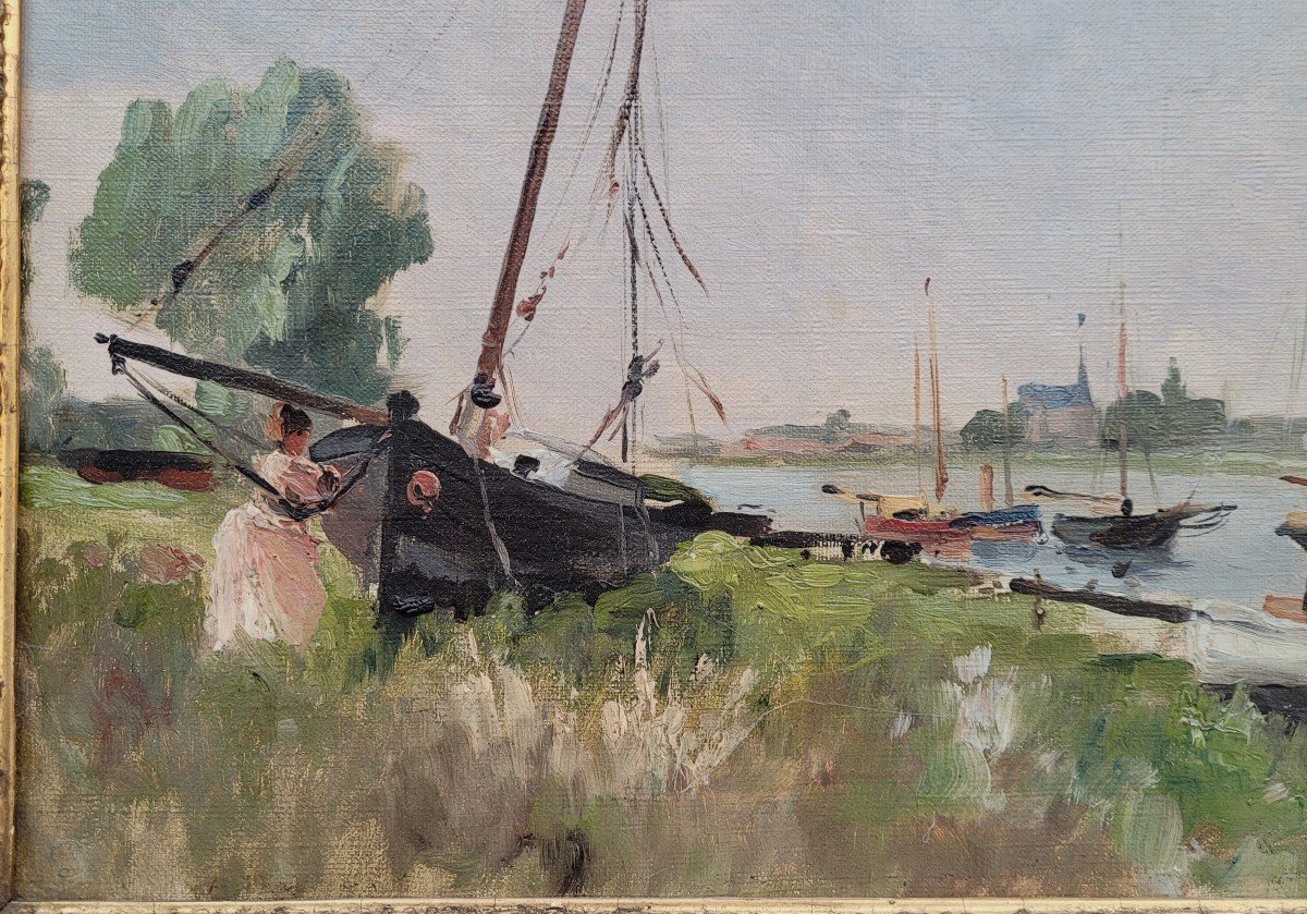 Impressionist School 19th Sailboats On The Seine-photo-4