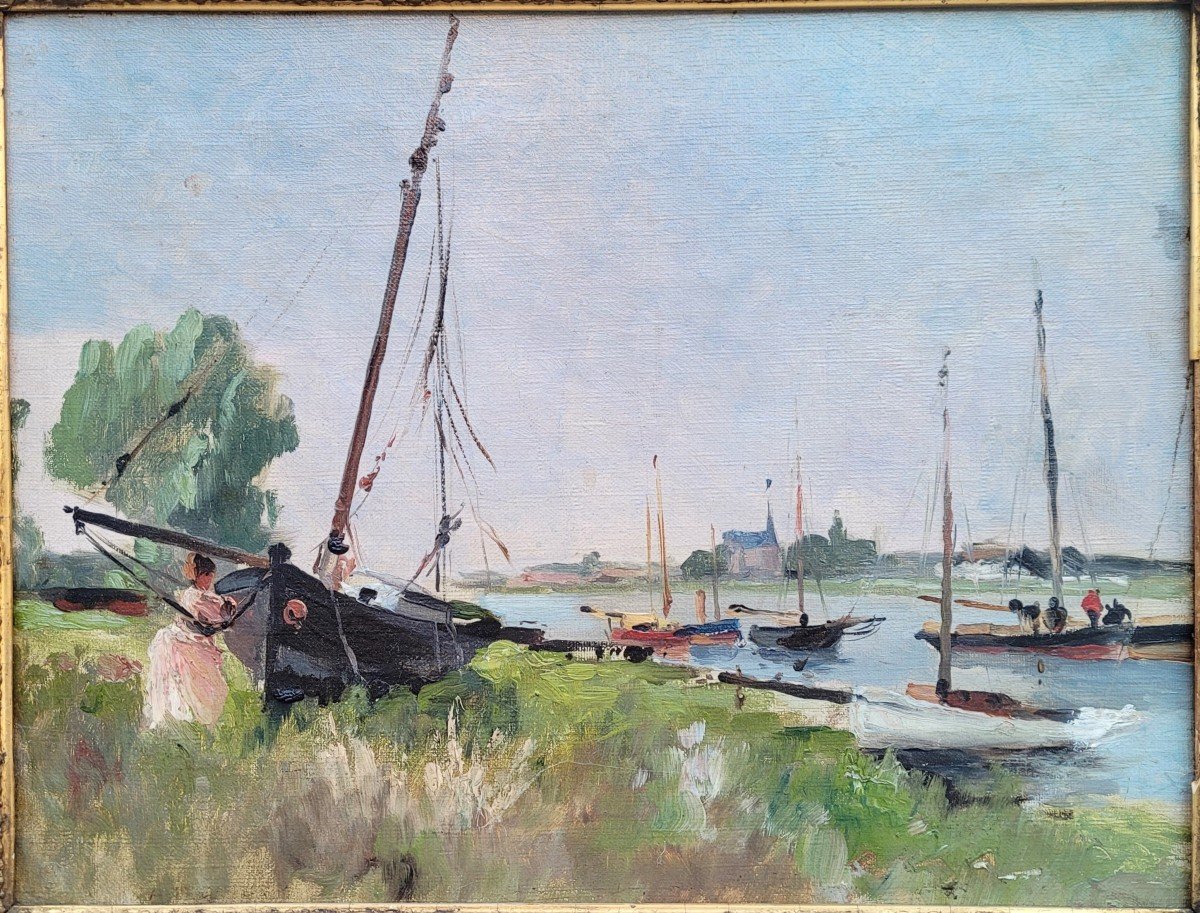 Impressionist School 19th Sailboats On The Seine