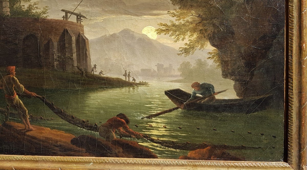 Fishermen In The Moonlight Attributed To Charles François Lacroix Of Marseille (1700-1782)-photo-3