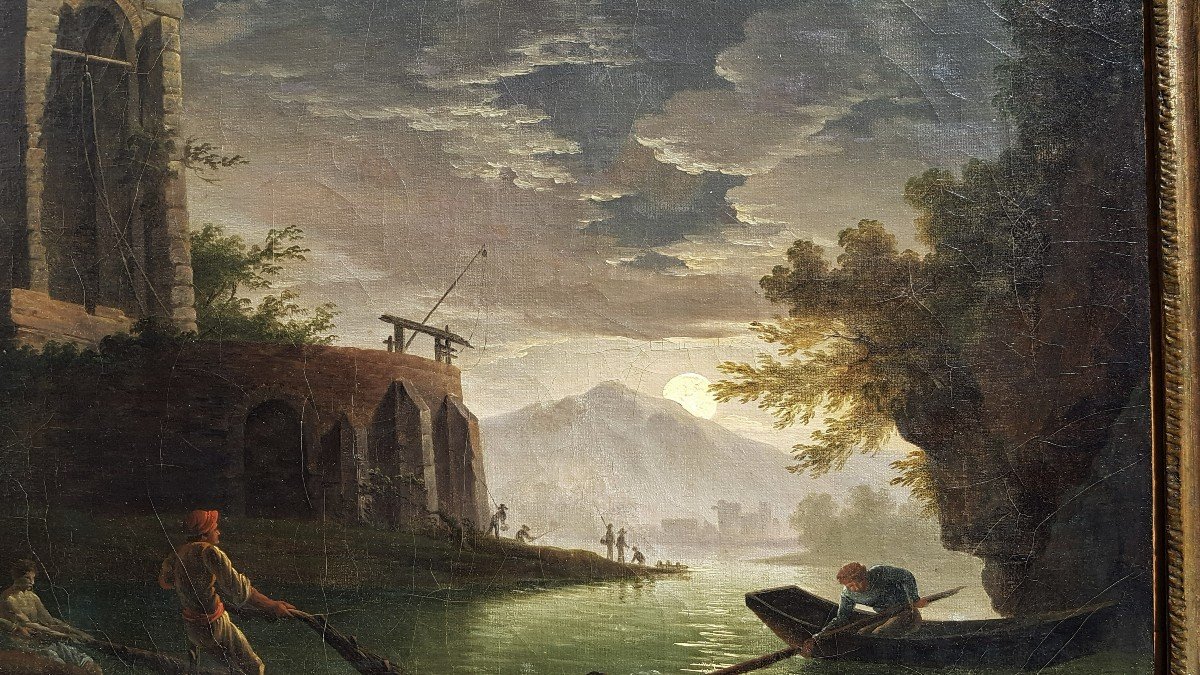 Fishermen In The Moonlight Attributed To Charles François Lacroix Of Marseille (1700-1782)-photo-4