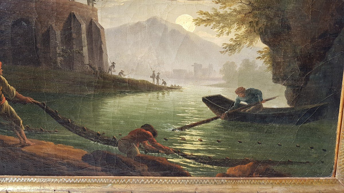 Fishermen In The Moonlight Attributed To Charles François Lacroix Of Marseille (1700-1782)-photo-2