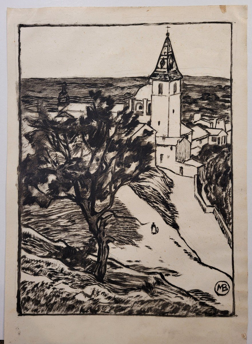 Marius Barret (1865-1929) View Of Allauch -photo-2