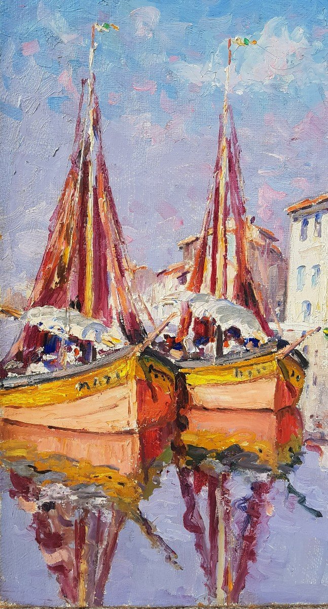 Joseph Meissonnier (1864-1943) Les bateaux &agrave; Martigues-photo-3