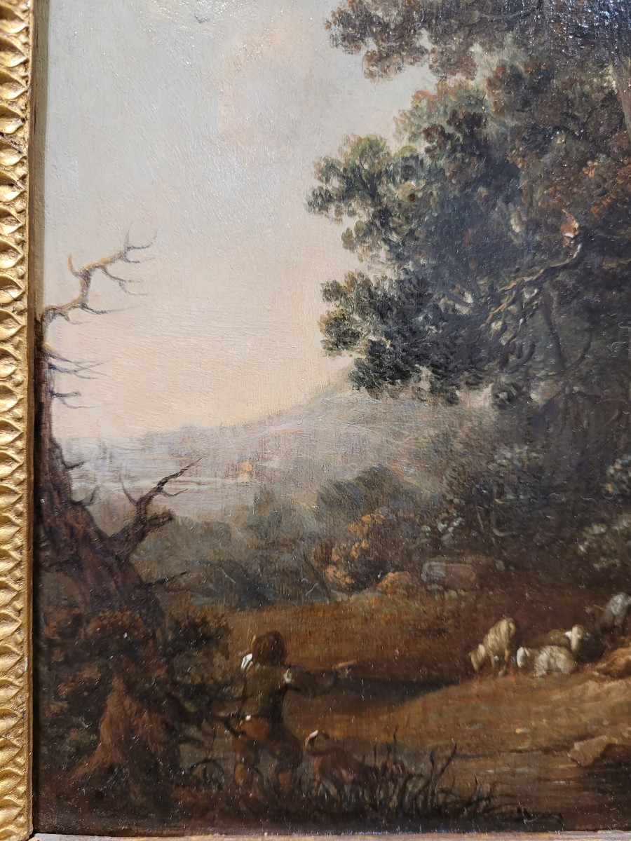 17th Century Dutch School Landscape And Shepherd-photo-4