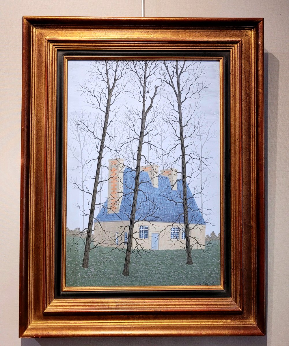  Hubert AICARDI (1922-1991) La maison au toit bleu-photo-2