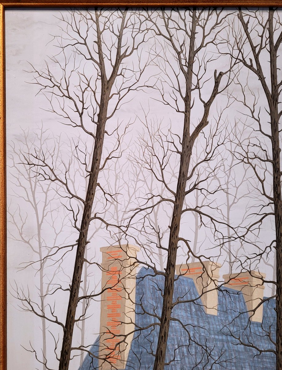  Hubert AICARDI (1922-1991) La maison au toit bleu-photo-4