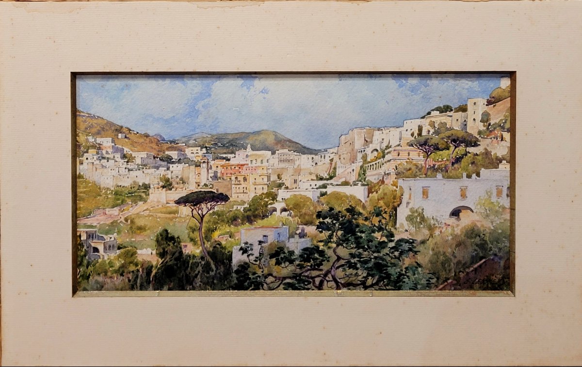 Ernest Louis Lessieux (1848-1925) Two Watercolors: Saint-raphaël And View Of Italy-photo-1