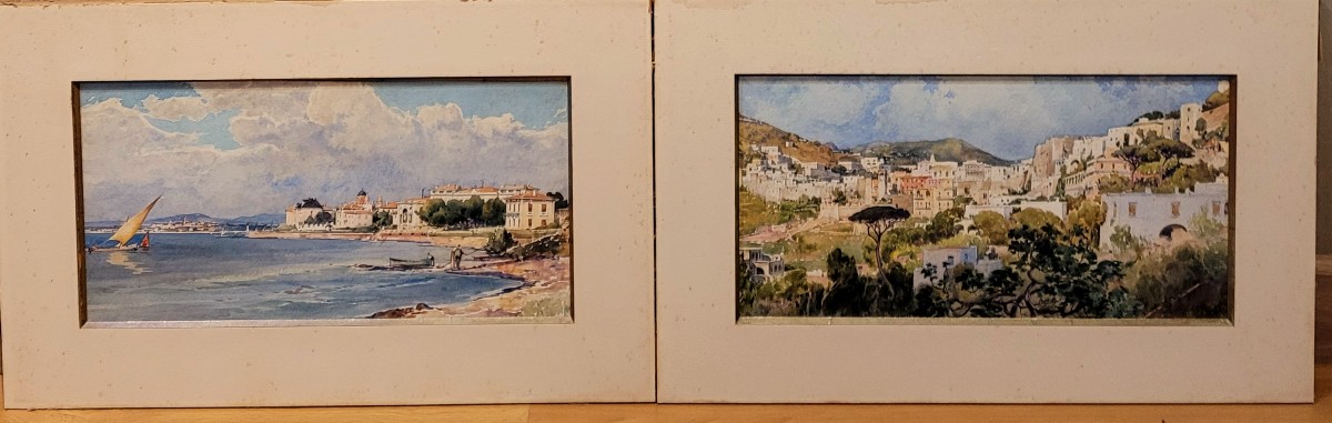Ernest Louis Lessieux (1848-1925) Two Watercolors: Saint-raphaël And View Of Italy