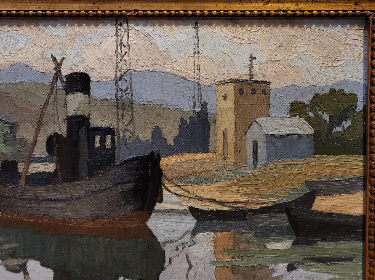 Jaume Guiran (1890-1950) The Tugboat Towards Martigues-photo-3