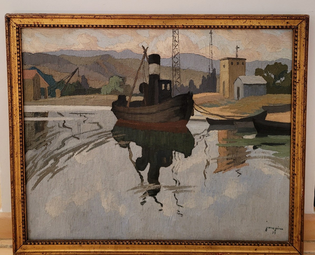 Jaume Guiran (1890-1950) The Tugboat Towards Martigues-photo-3