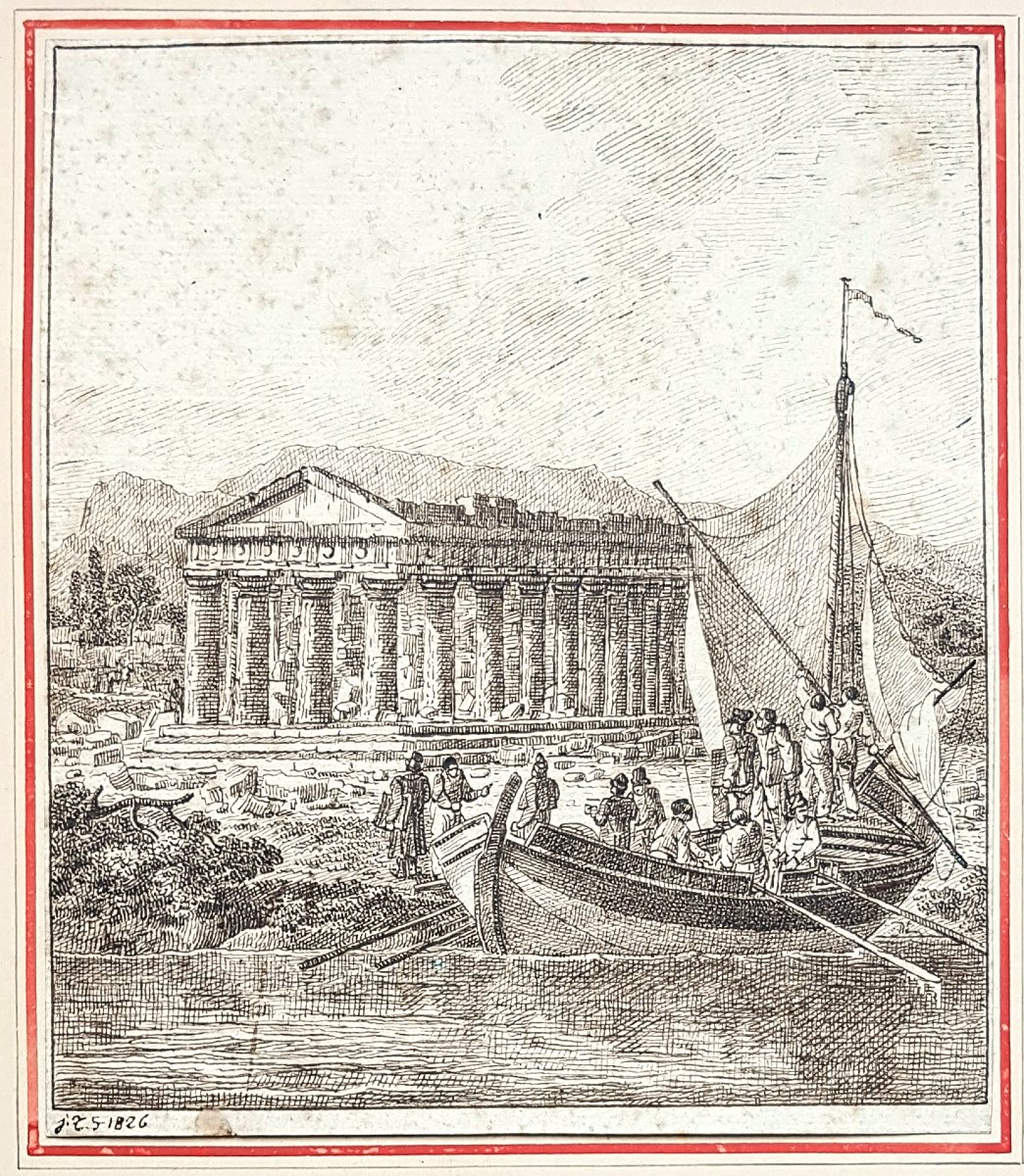 Jean-Jacques François Taurel (1757-1832) Artistes accostant à Paestum-photo-2