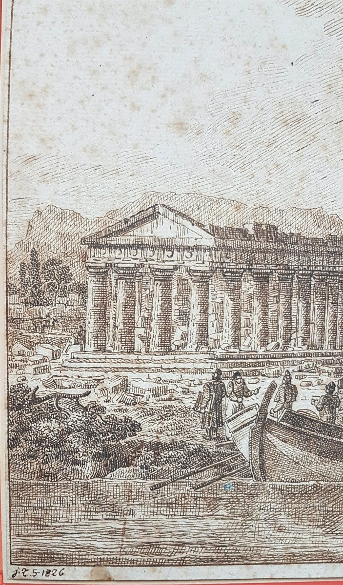 Jean-Jacques François Taurel (1757-1832) Artistes accostant à Paestum-photo-3