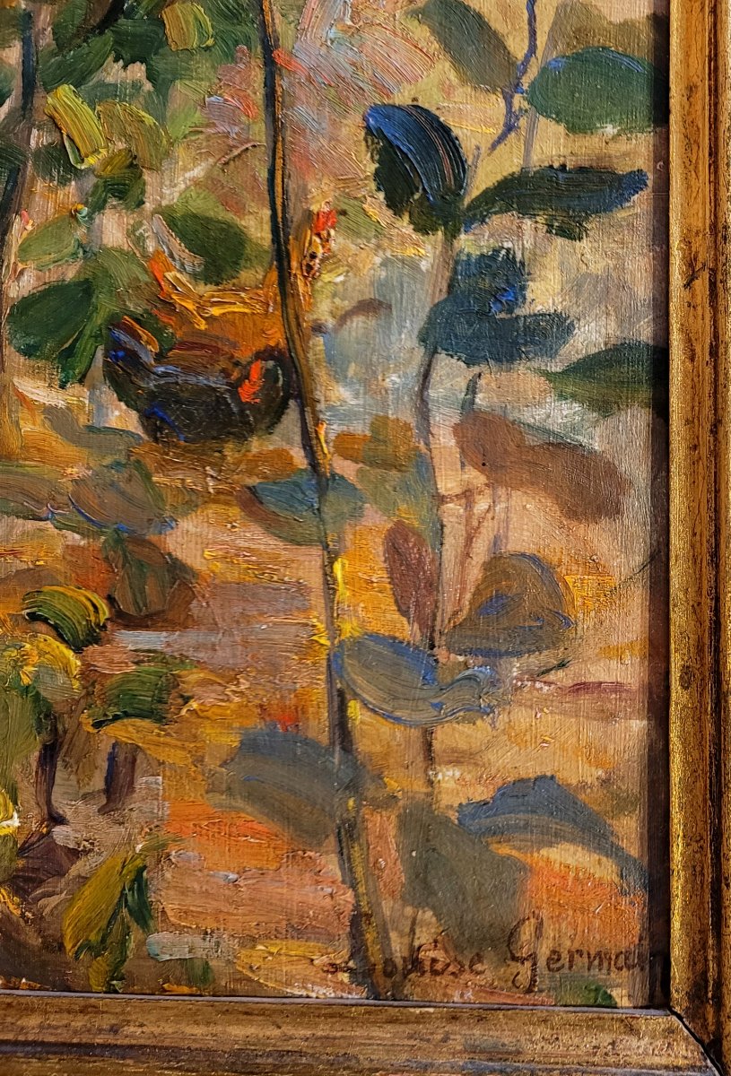 Louise Germain (1874-1939) Chickens In The Garden-photo-3