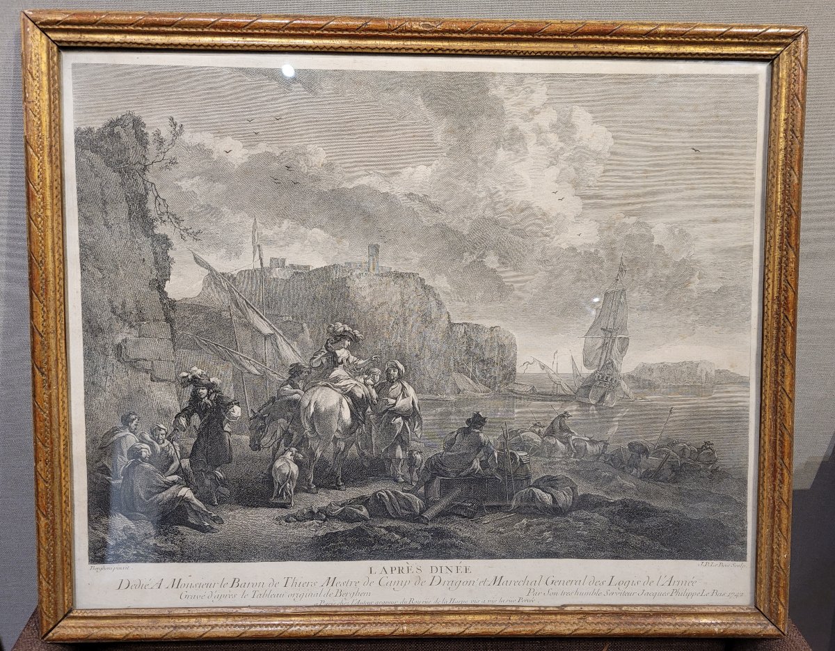 Pair Of Engravings By Le Bas With 18th-century Frames-photo-2