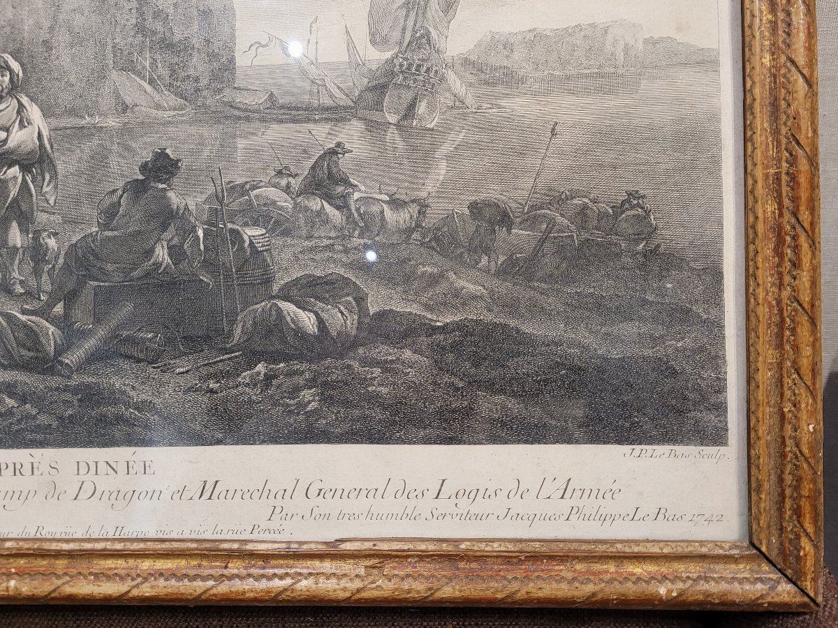 Pair Of Engravings By Le Bas With 18th-century Frames-photo-3