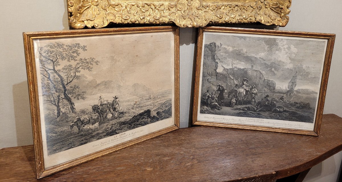 Pair Of Engravings By Le Bas With 18th-century Frames