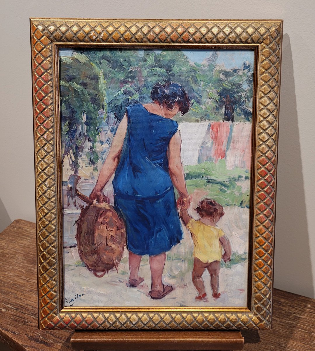Joseph Milon  (1868–1947)  Woman In A Blue Dress And Her Child-photo-1
