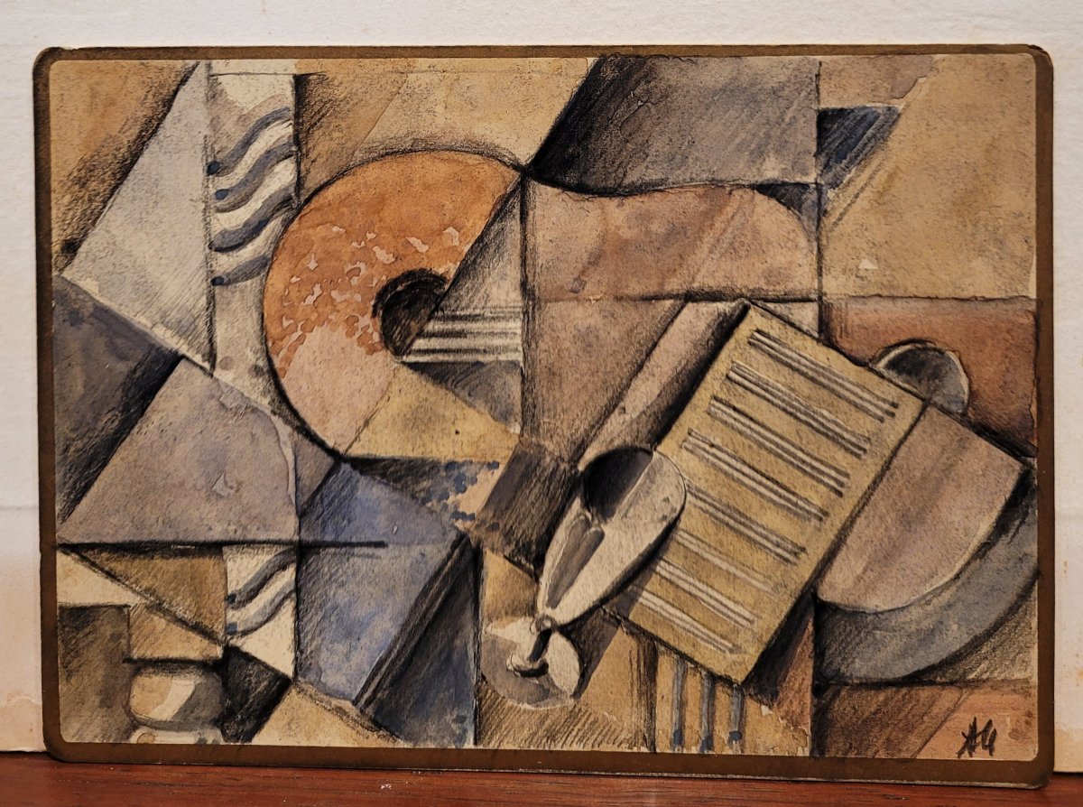 Albert Coste (1895-1985)  Composition cubiste à la guitare-photo-2