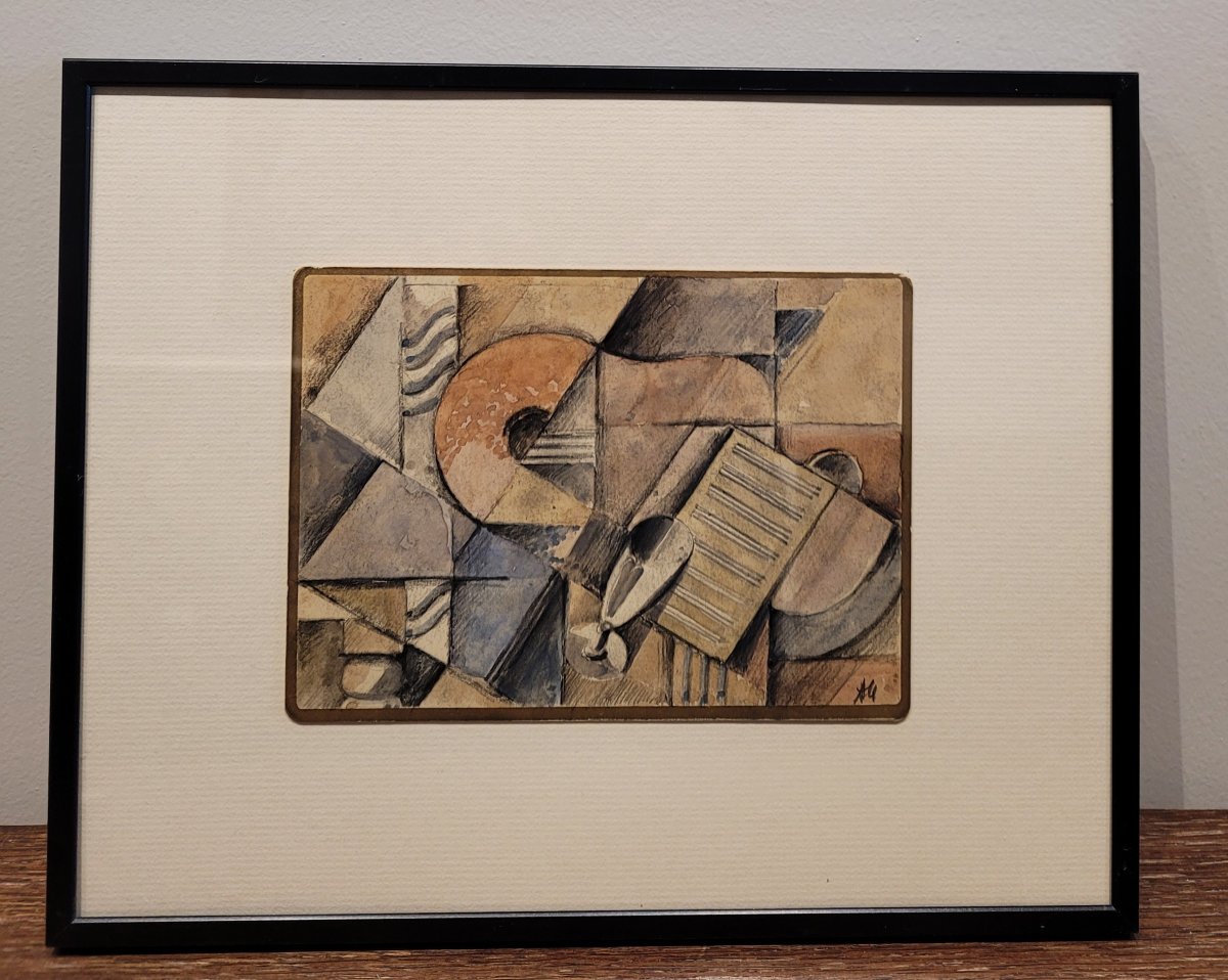 Albert Coste (1895-1985)  Composition cubiste à la guitare-photo-3