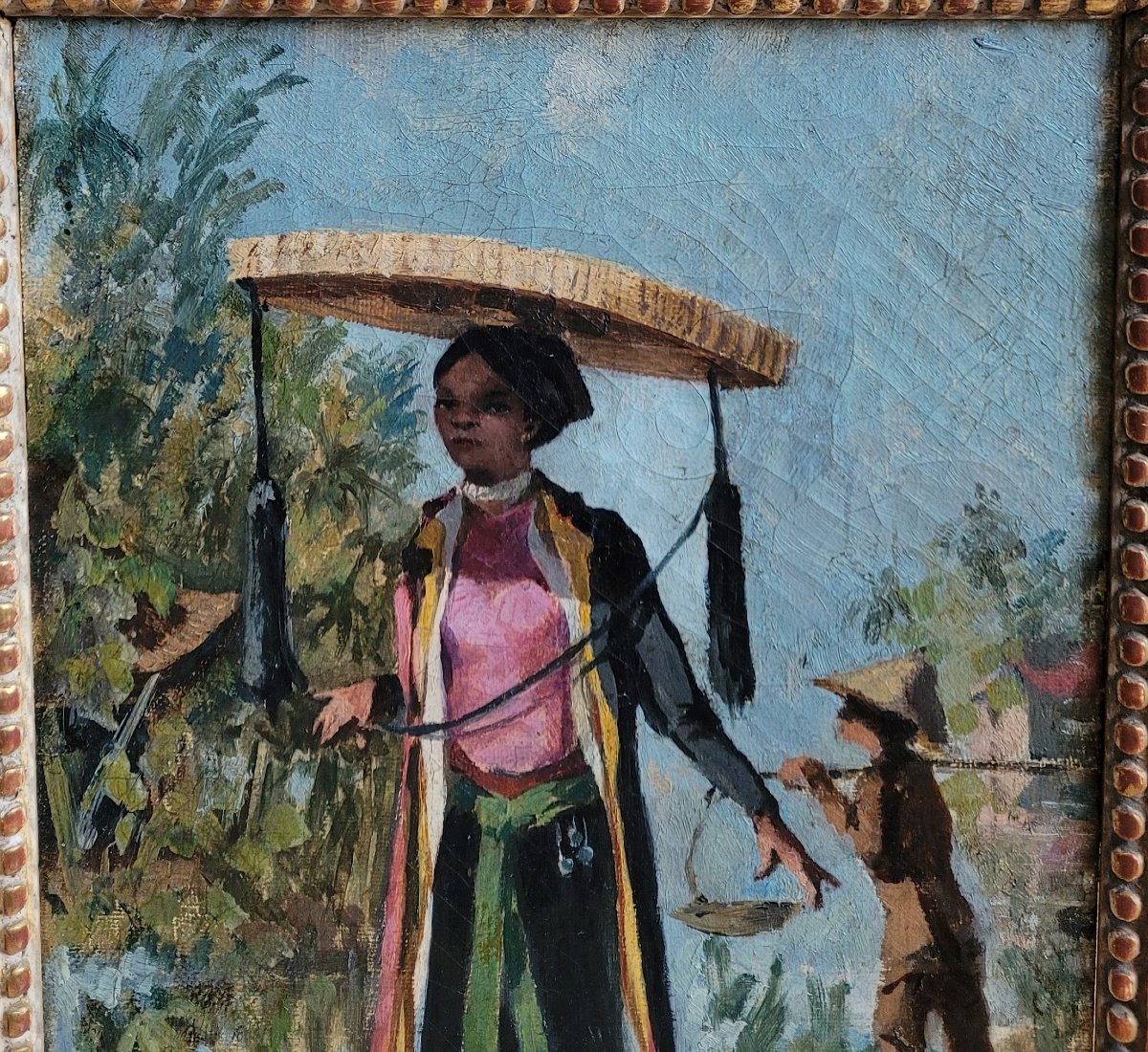 Late 19th-century Painting: Young Tonkinese Woman In Traditional Dress  -photo-3