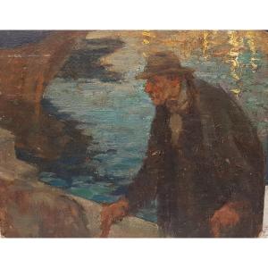 French School 1900 Old Man On The Quay