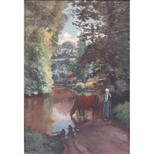 Paul Saïn (1853-1908)  Paysanne à la rivière