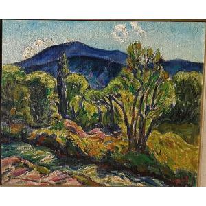René Seyssaud (1867-1952) Edge Of The River And The Blue Mountain