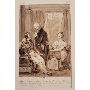 Clément-Pierre Marillier (1740-1808) lavis,  projet d'illustration
