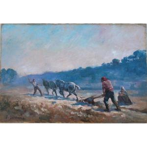 Emile Giraud (1850-1918) Plowing