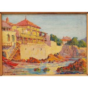Jean-Baptiste DUFFAUD (1853-1927) Villa en bord bord de mer