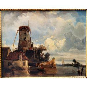 Ecole française 1830 Paysage au moulin