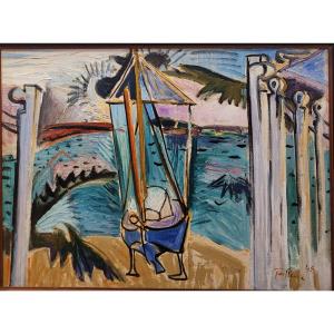 Francis Tailleux (1913-1981) Bateau en bord de mer