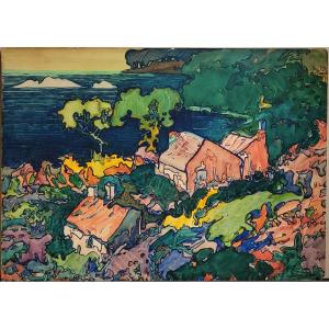 Raoul van Maldère (1875-1947) Maisons en bord de mer