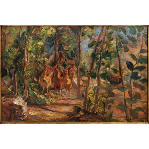 Louise Germain (1874-1939) Les poules dans le jardin