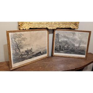 Pair Of Engravings By Le Bas With 18th-century Frames