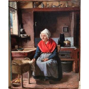 Louise Desnos (1807–1878) Woman And Her Cat In The Kitchen