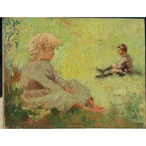 Children In The Meadow, Impressionist School