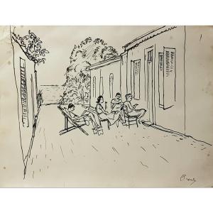 Charles BROUTY (1897-1984) Alger, Le repos sur la terrasse