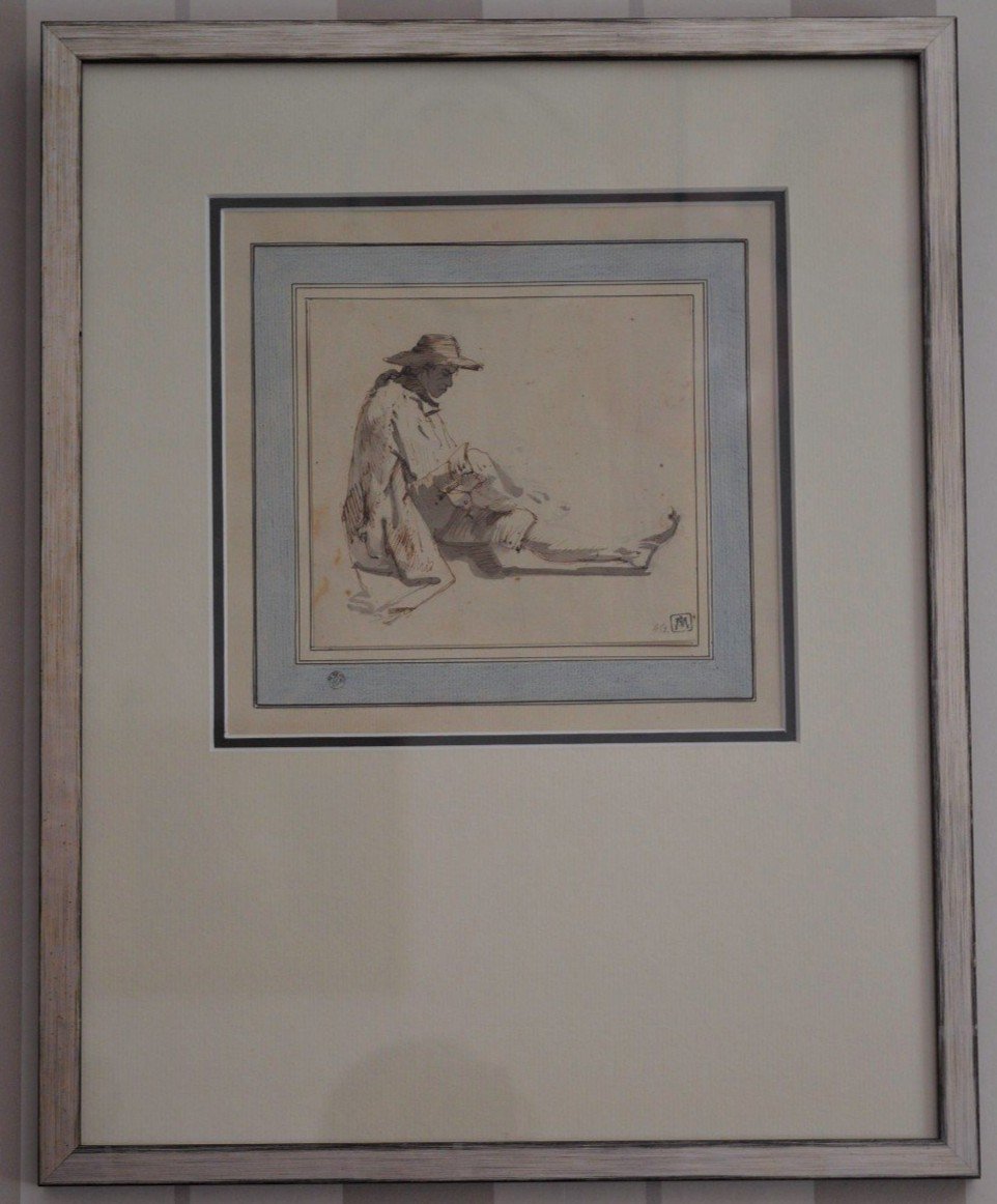 Drawing By Jean-jacques De Boissieu. Seated Peasant.-photo-2