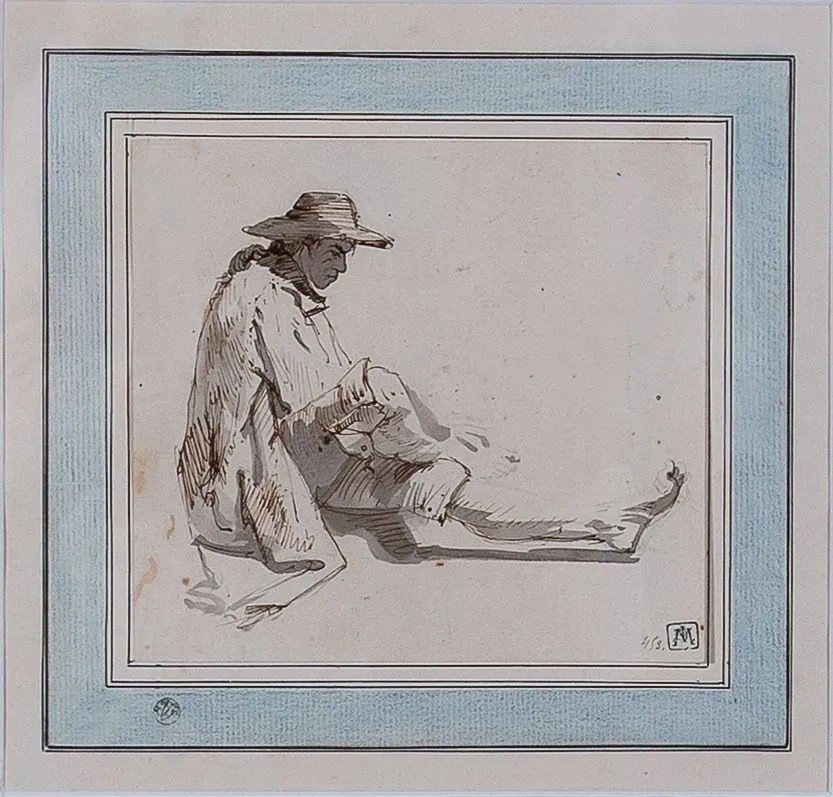 Drawing By Jean-jacques De Boissieu. Seated Peasant.
